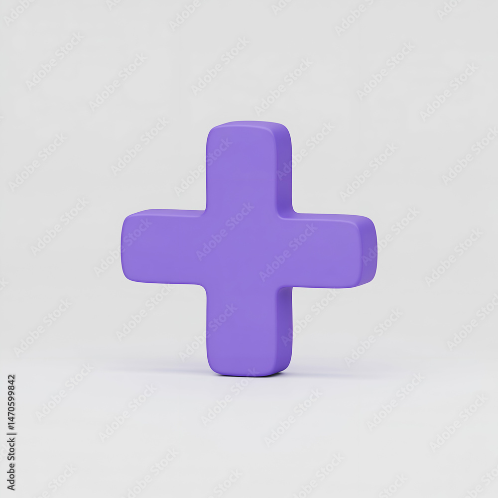 Fototapeta premium Purple plus sign on white background minimalist design medical symbol illustration
