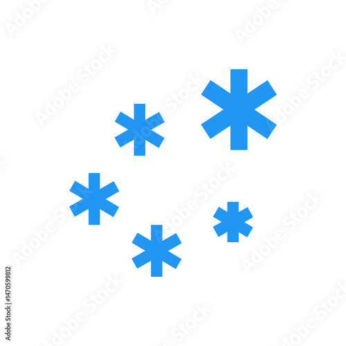 Illustration of five light blue asterisk shapes arranged on a white background in a scattered pattern view