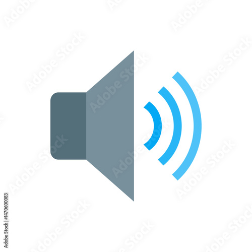 A gray speaker icon with blue sound waves emanating from it against a white background shown in detail