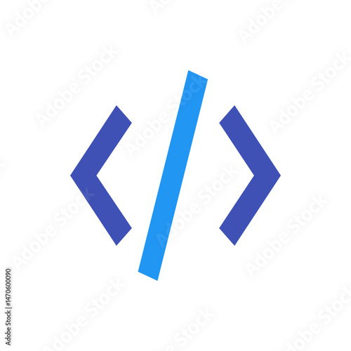 Illustration of angled brackets with a slash in between representing code on a white background image