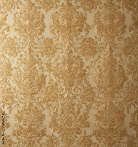 Opulent gold and cream damask wallpaper, intricate texture , gilded, artwork