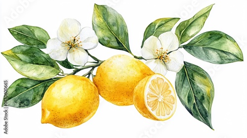 Vibrant Yellow Lemon Summer Citrus Fruit Watercolor Design