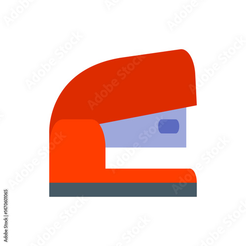 Illustration of a red stapler with a gray base and light blue staple holder on a white background view