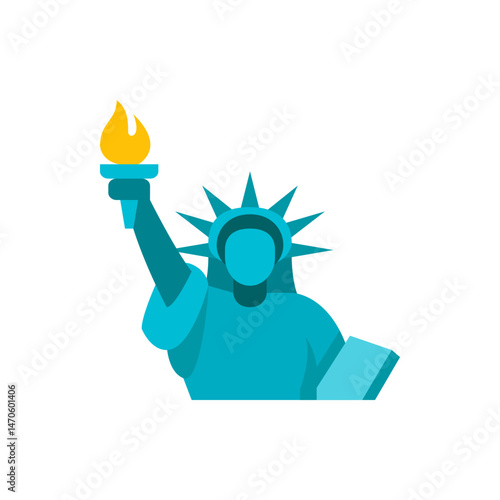 Illustration of the statue of liberty with a torch in hand against a white background in a simple style