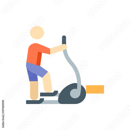 Illustration of a person using an elliptical machine for exercise in a gym or fitness center setting