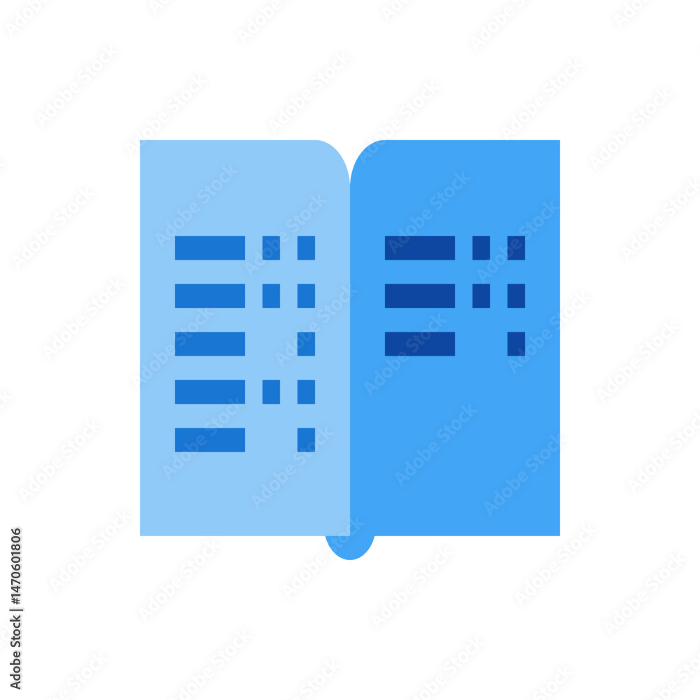 Abstract representation of two blue squares with horizontal lines and small squares on each square side Abstract representation of two blue squares with horizontal lines and small squares on each square side