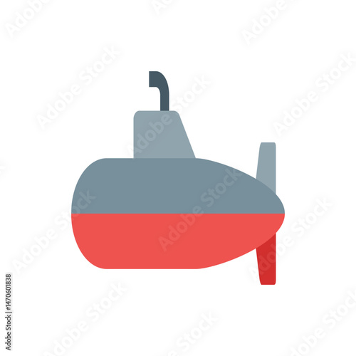Illustration of a submarine with a gray body and a red lower section, a periscope and a tail fin is shown