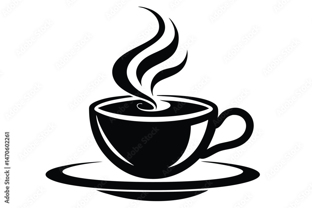Steaming black cup on saucer showing aromatic swirls, on transparent background Steaming black cup on saucer showing aromatic swirls, on transparent background