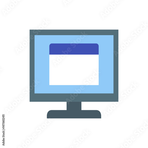 Illustration of a computer monitor with a blue header and a white screen displayed centrally here