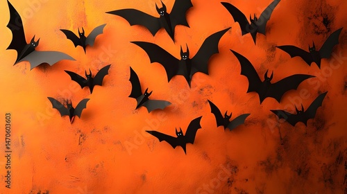 DIY paper bats cut out and arranged on a wall for a spooky Halloween look