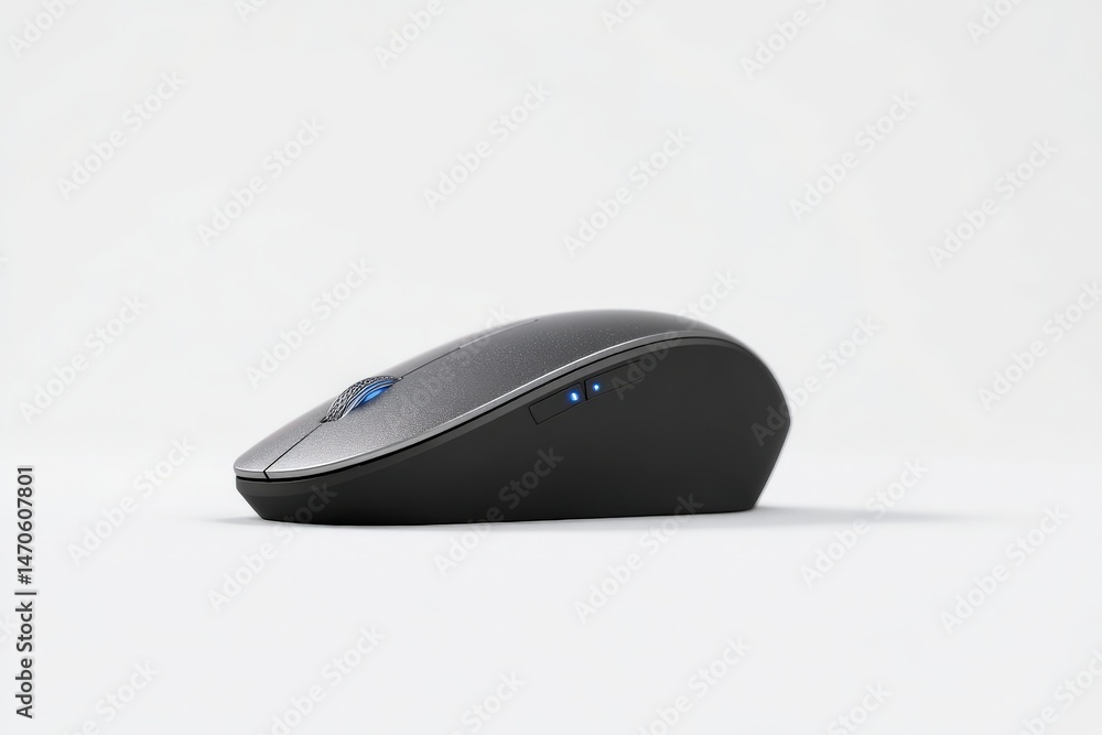 Sleek grey and black wireless computer mouse. Sleek grey and black wireless computer mouse.