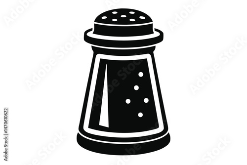 Simple black monochrome shaker icon features a classic shape and a perforated top isolated