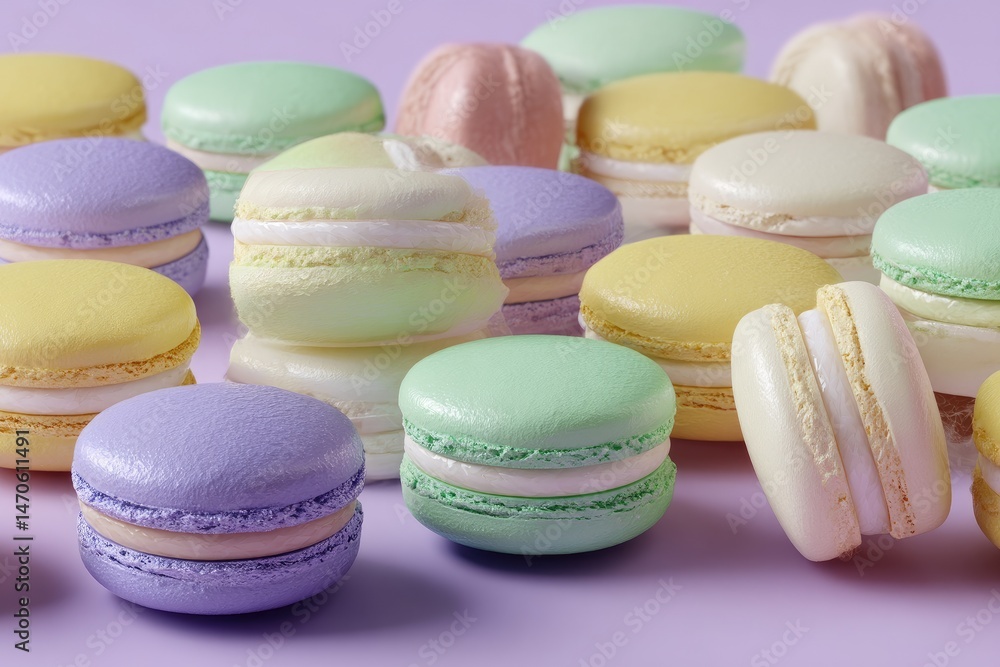 Obraz premium Pastel Macarons Colorful French Dessert Sweet.