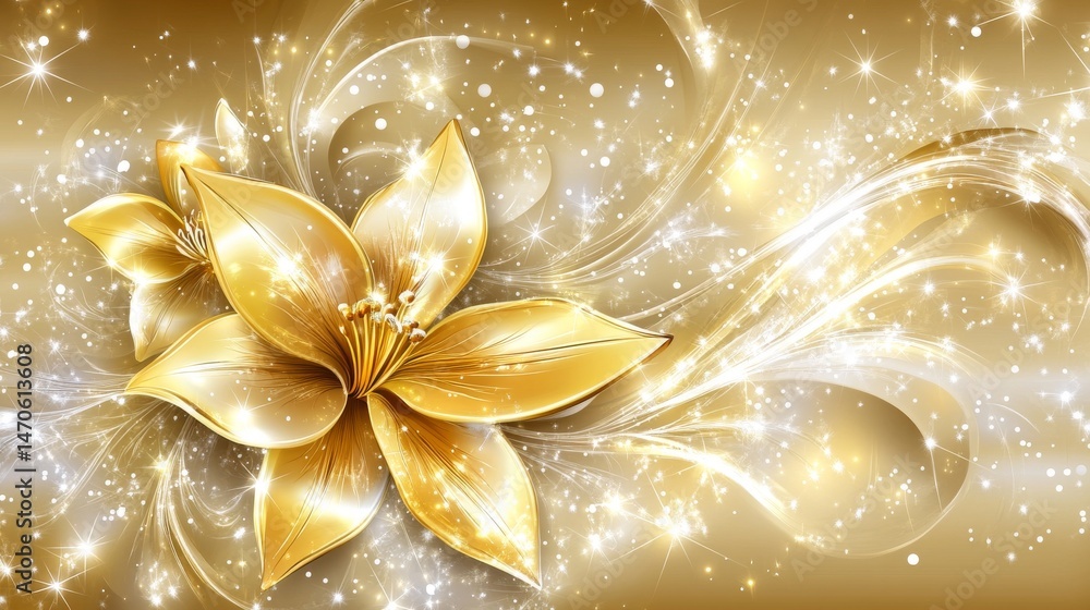 Golden Lily Flower Design with Sparkling Background yellow flower background Golden Lily Flower Design with Sparkling Background yellow flower background