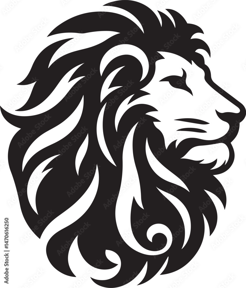 Fototapeta premium Lion head mascot silhouette icon, vector art logo icon, lion silhouette icon illustration design template isolated on a white background