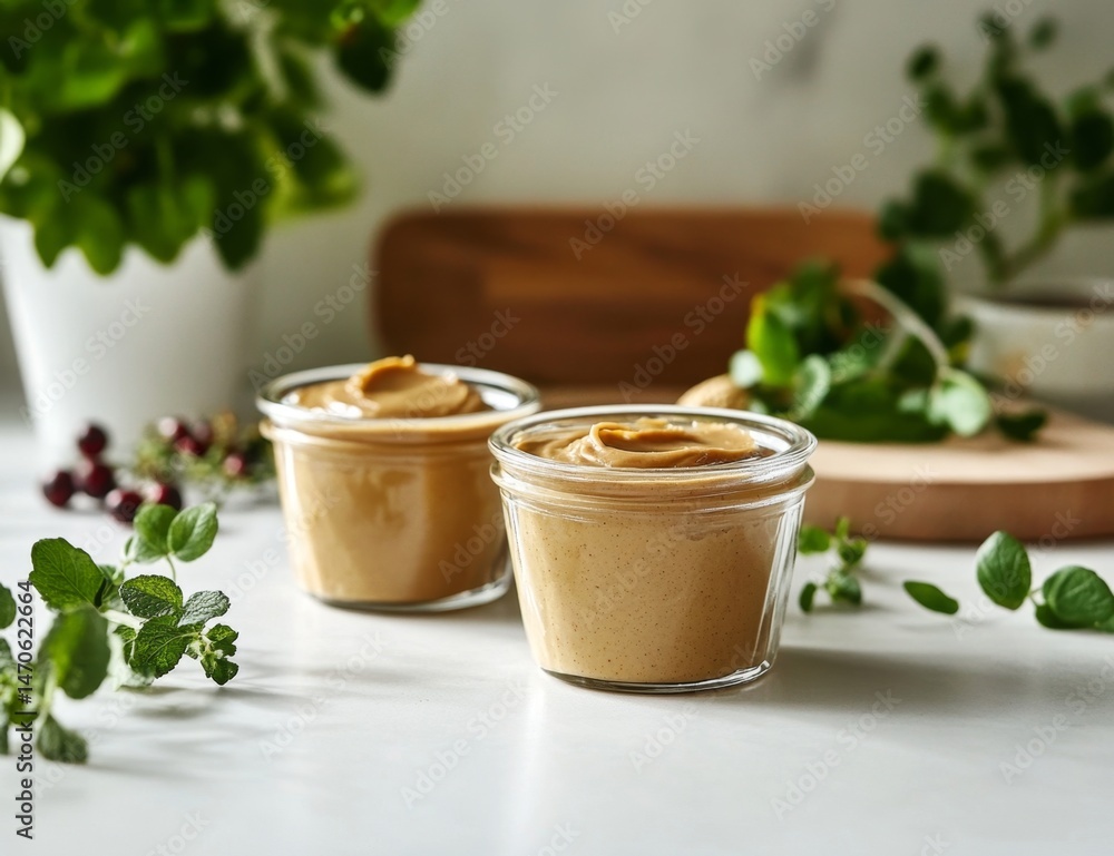 Creamy peanut butter in small jars Creamy peanut butter in small jars