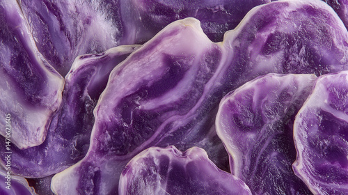 Purple sweet potato chip slices in macro texture