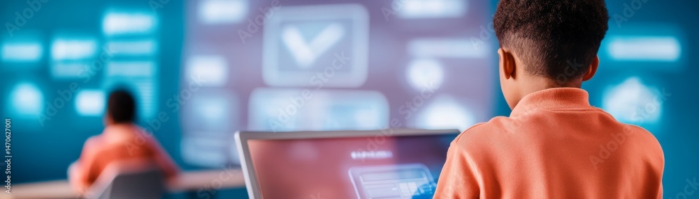 Boy Learning Online E-Learning Screen, Education, Technology Boy Learning Online E-Learning Screen, Education, Technology