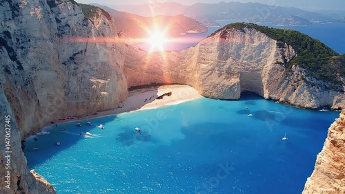 Fototapeta Naklejka Na Ścianę i Meble -  Picturesque beach cove at sunset