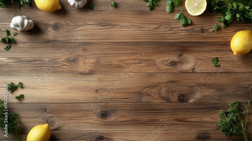 top-down kitchen counter background with light food elements