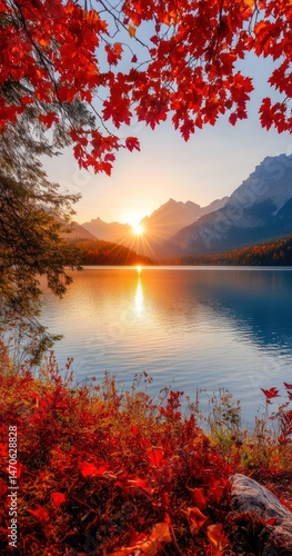 Wallpaper Mural Autumnal lake sunrise framed by vibrant foliage Torontodigital.ca