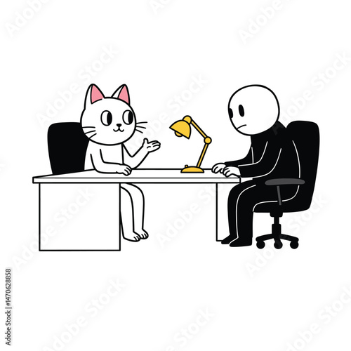 A cat in office desk discussing office schedule or work