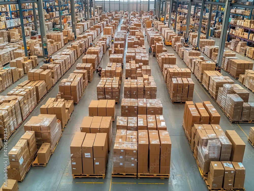 An overhead shot of a busy receiving area with workers and pallets, Inbound Logistics, Busy and efficient