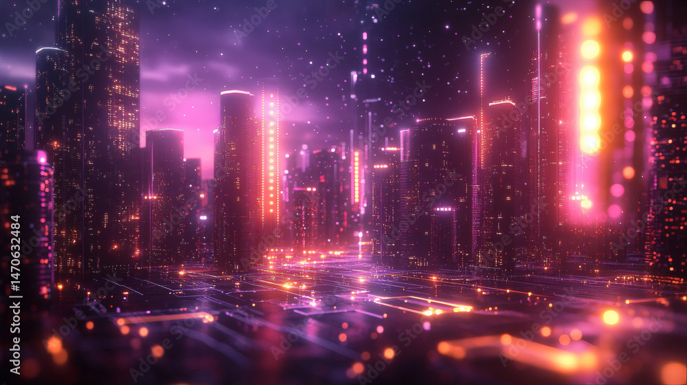 Futuristic cityscape neon lights Futuristic cityscape neon lights