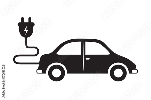 electric car with charging cable pictogram isolated vector illustration