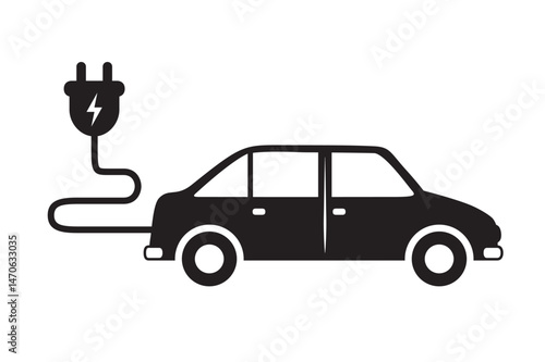 electric car with charging cable pictogram isolated vector illustration