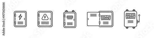 Transformer and electrical box outline vector icons collection