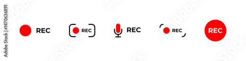 Recording video icons with red dot vector symbols.
Media capture signs in simple flat interface design