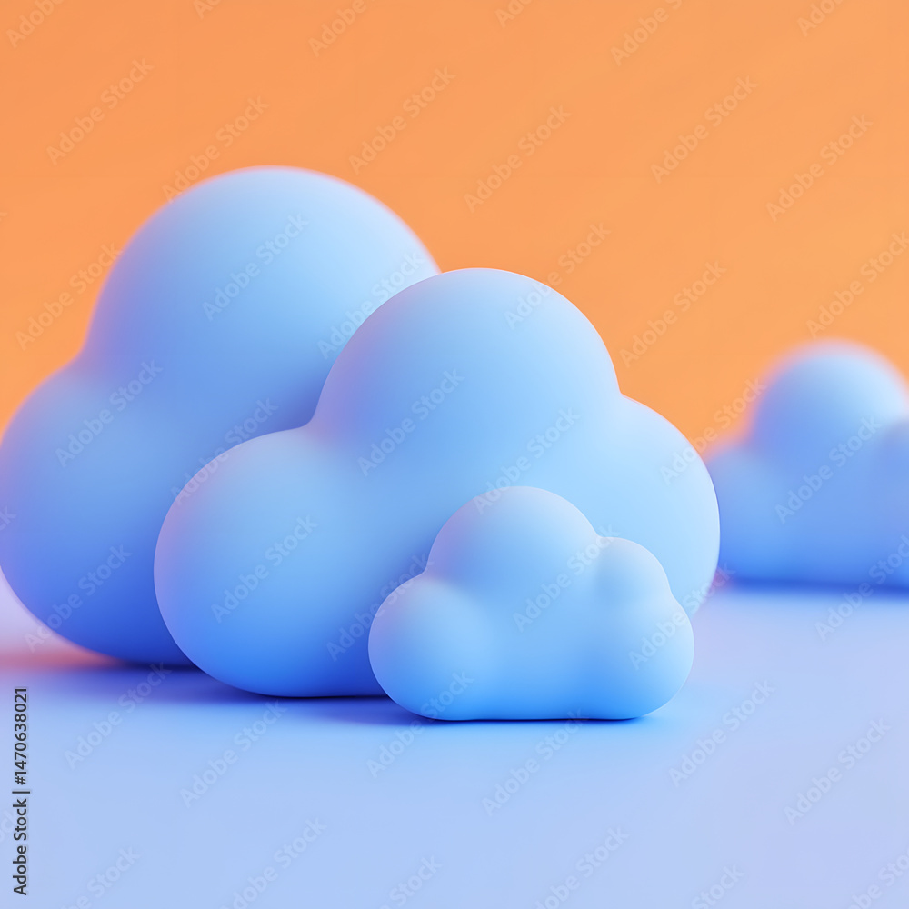 Playful 3D blue clouds on pastel orange and blue background Playful 3D blue clouds on pastel orange and blue background