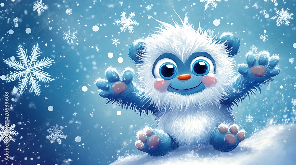 Cute fluffy creature in winter scene Cute fluffy creature in winter scene