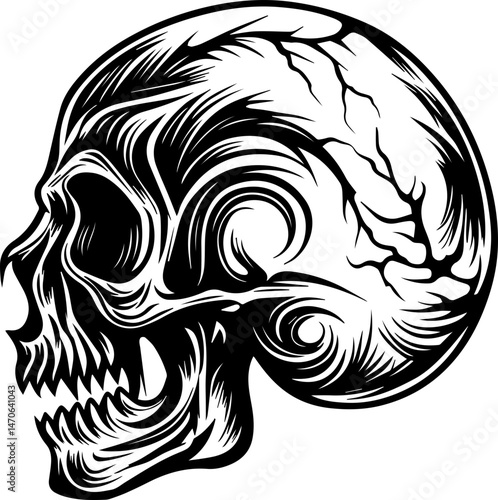 Wallpaper Mural 
Skull tattoo design, SVG with clean lines. Detailed Black and White Skull Artwork with Intricate Design Torontodigital.ca
