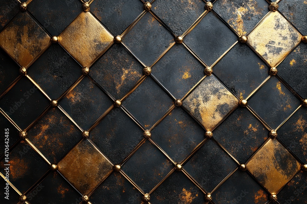 Fototapeta premium Elegant black and gold wall decor featuring intricate floral designs in a modern interior setting