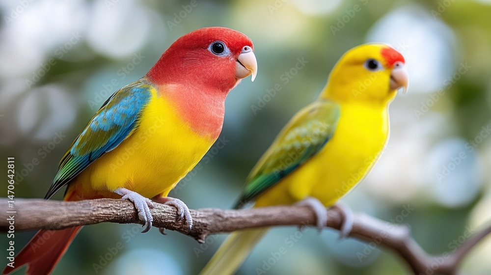 Obraz premium Two colorful parrots perched on a branch