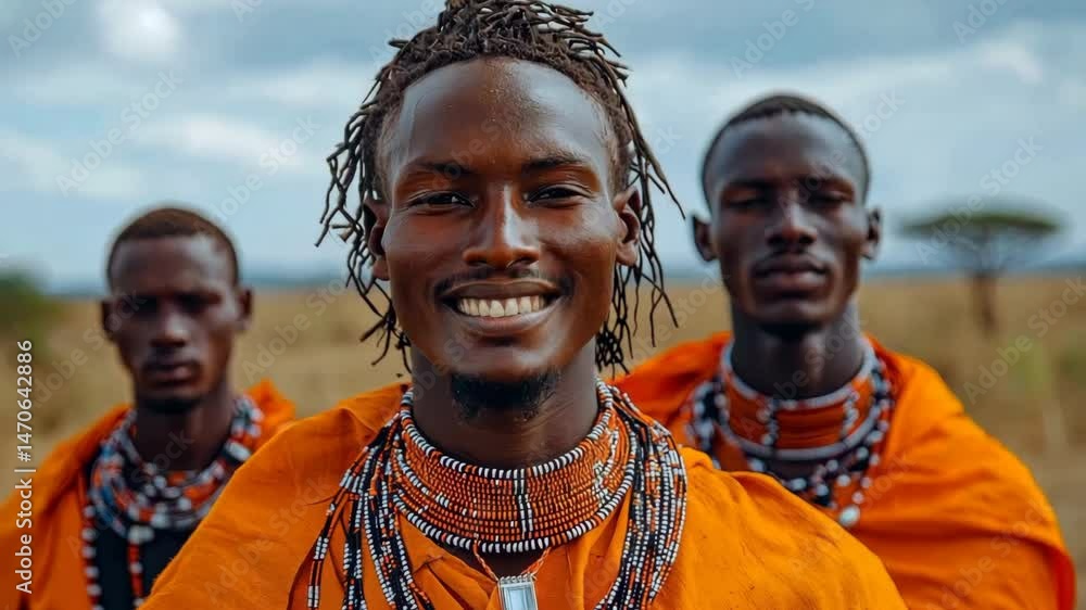 Young Maasai men standing in the savannah Young Maasai men standing in the savannah