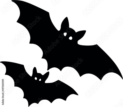 Silhouette of two Flying Bats Illustration for Halloween and Spooky Themes