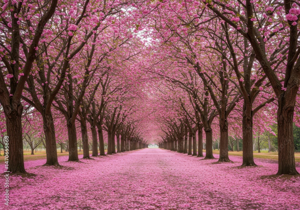Naklejka premium Cherry blossom avenue in spring season