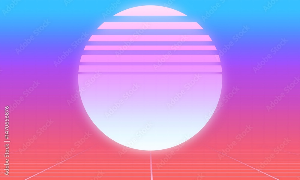 Obraz premium Retro Sunset Horizon, Minimal Synthwave Aesthetic with Neon Gradient, Futuristic design, wave music.