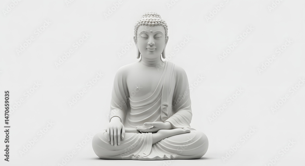 Fototapeta premium Serene Buddha Statue in Meditation, White Background