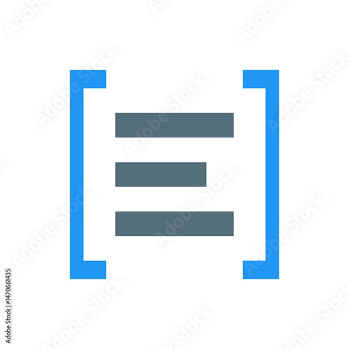 Three horizontal gray bars between two blue brackets on a white background in a minimalist design style