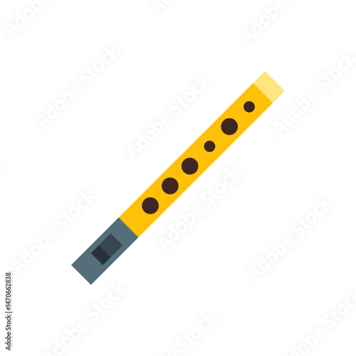 Illustration of a yellow flute with dark brown finger holes and gray mouthpiece on a white background