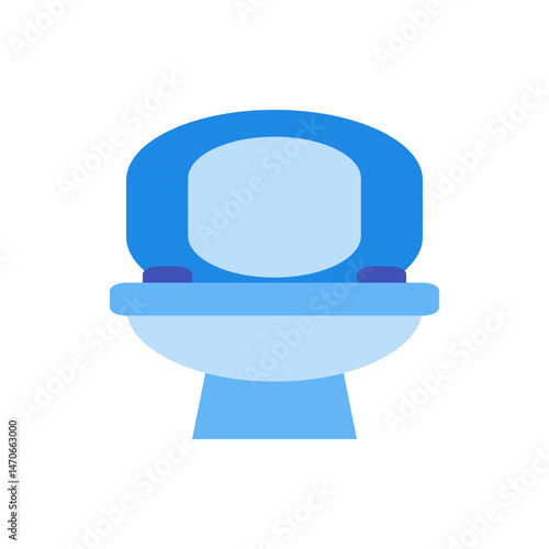 Illustration of a blue and light blue toilet with the seat up in a simple cartoon style design object