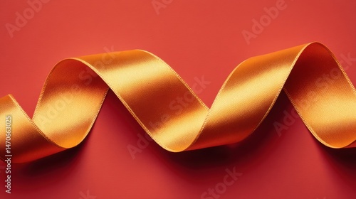 Colorful ribbon on a vibrant red background with a wavy design.
