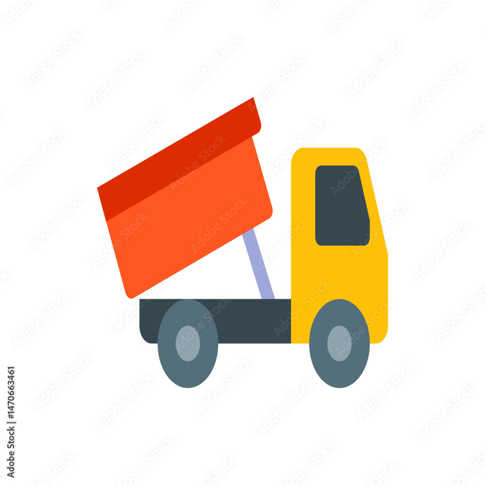 Illustration of a yellow dump truck with an orange bed tilted upwards on a white background design element Illustration of a yellow dump truck with an orange bed tilted upwards on a white background design element