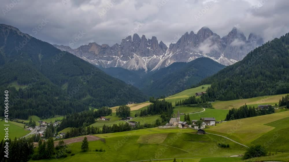 Panoramic View of Mountain Range and Alpine Valley Landscape Panoramic View of Mountain Range and Alpine Valley Landscape