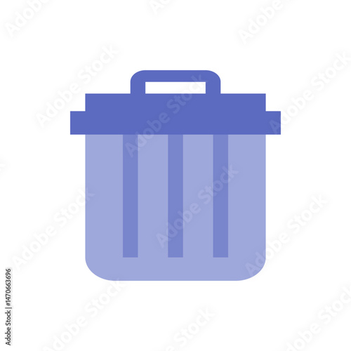 Illustration of a simple light blue trash can with a darker blue lid and handle on a white background