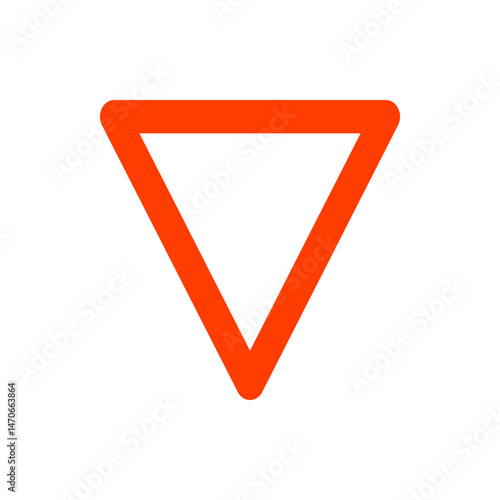 An orange outlined inverted triangle with rounded corners on a white background is displayed here clearly